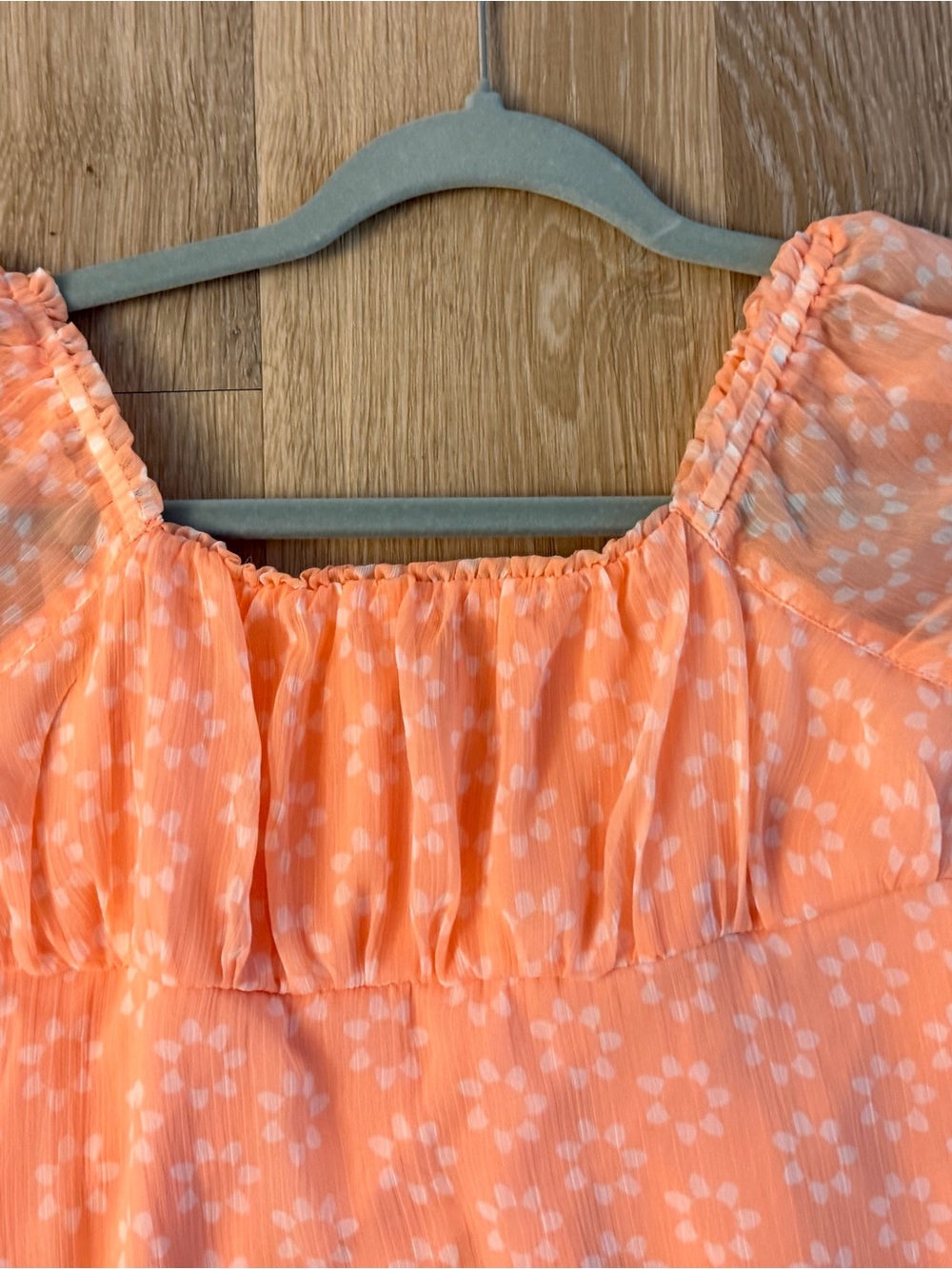 SO Girls Size L (10-12) Peach Floral Puff-Sleeve Lined Dress - Picture 2 of 9